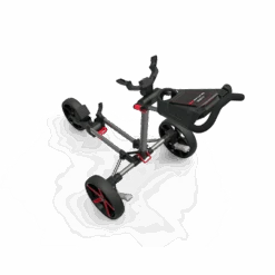 Powakaddy DLX-Lite FF Push Trolley -Golf Pro Deals Store DLX LITE FF GUNMETAL RED TOP VIEW 510x510 1