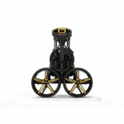 Powakaddy DLX-Lite FF Push Trolley -Golf Pro Deals Store DLX LITE FF GUNMETAL YELLOW FOLDED BACK 510x510 1